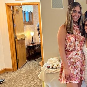 Pink and cream paisley summer dress open back